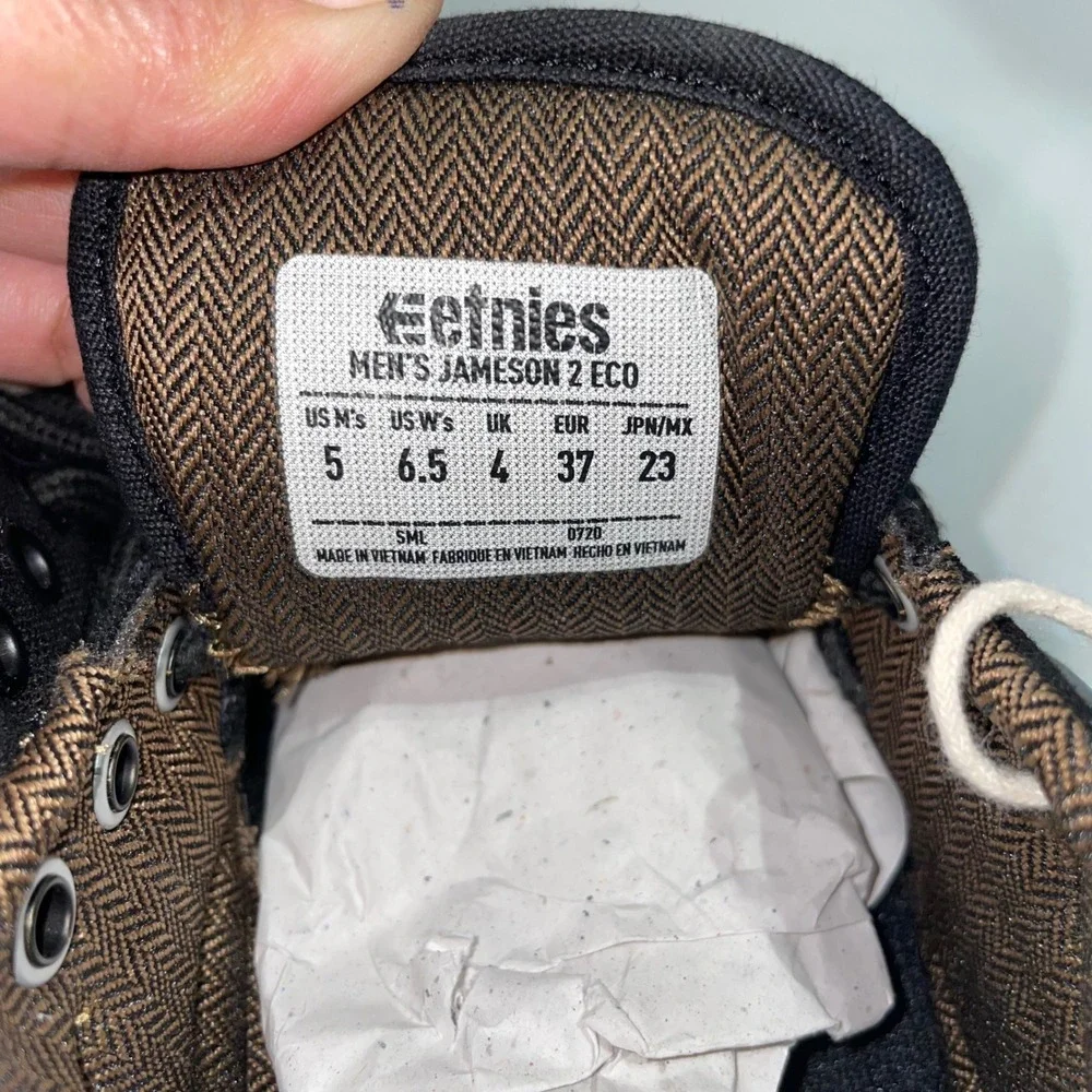 Etnies Jameson 2 Eco Skate Shoes Black‎ Gum Canvas Mens 5 Womens 6.5 NEW